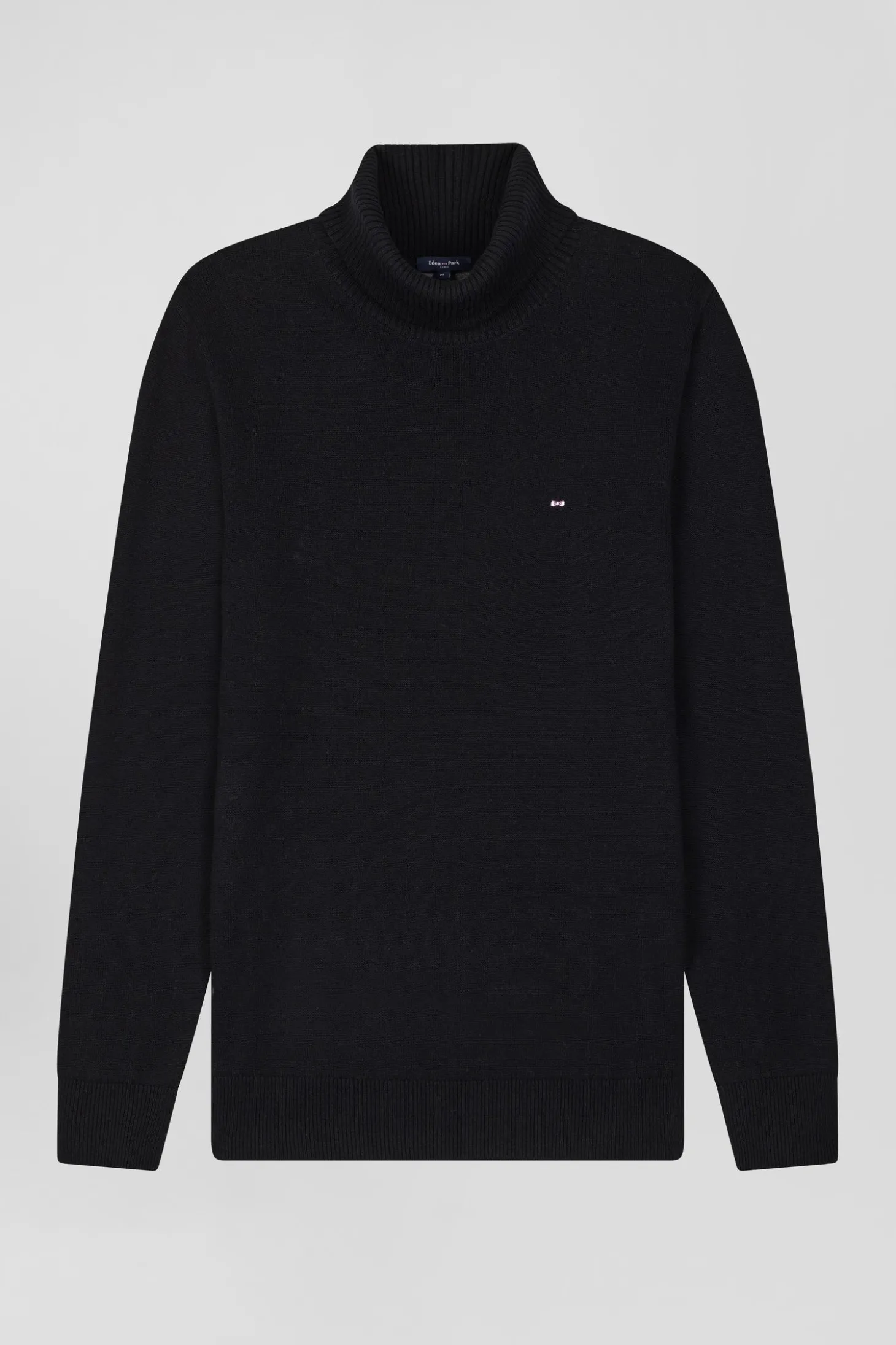 Pull col roulé en laine et coton noir coupe Regular
