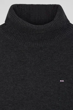 Pull col roulé en laine et coton gris anthracite coupe Relaxed