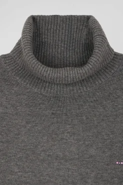 Pull col roulé en laine et coton gris foncé chiné coupe Relaxed