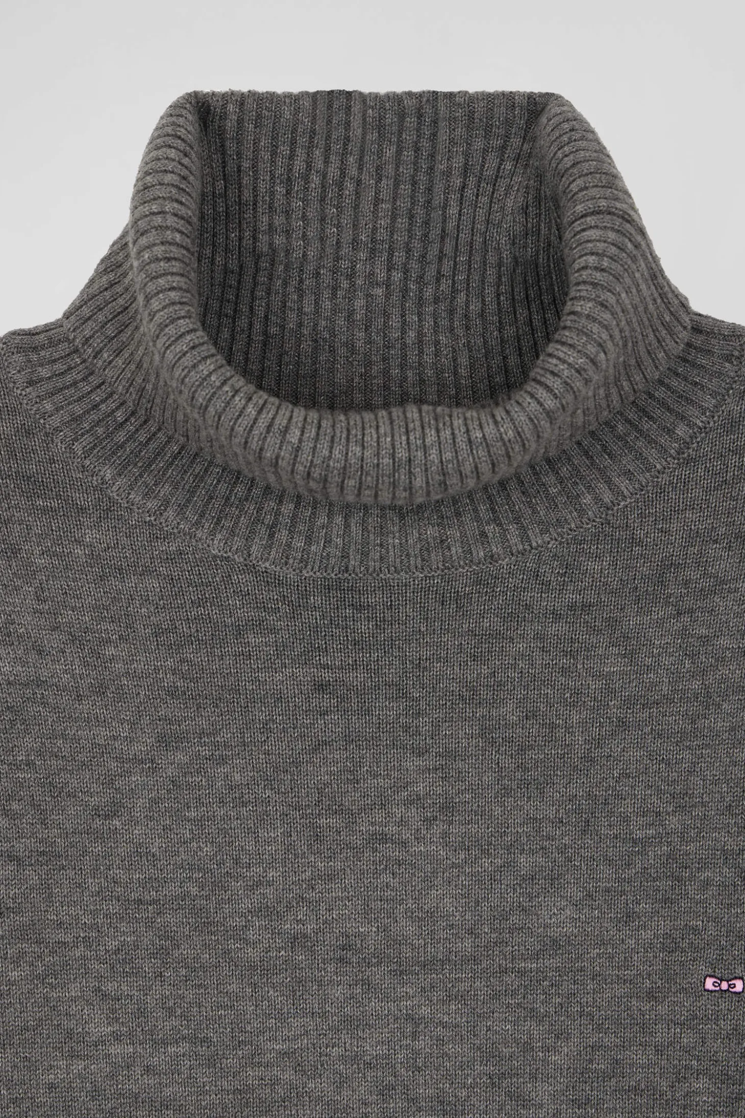 Pull col roulé en laine et coton gris foncé chiné coupe Relaxed
