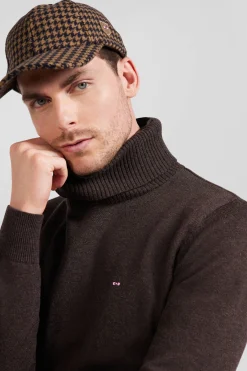 Pull col roulé en laine et coton marron coupe Regular