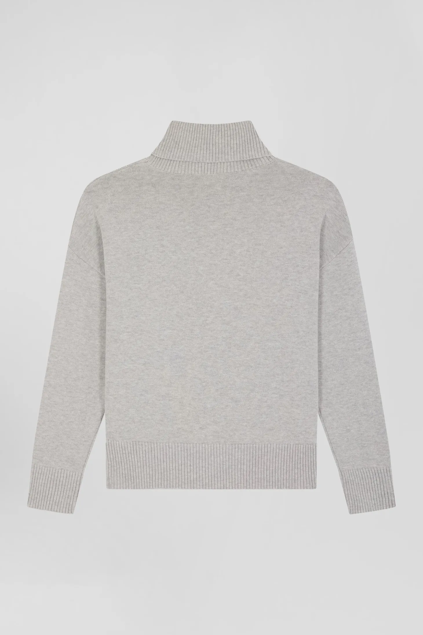 Pull col roulé en laine et coton gris clair coupe Relaxed