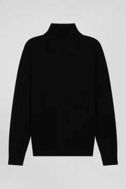 Pull col roulé en laine et coton gris anthracite coupe Regular