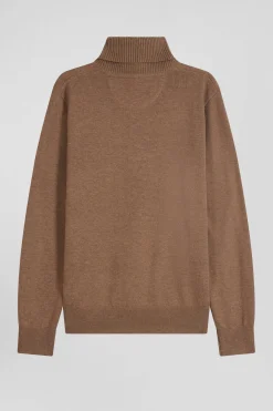 Pull col roulé en laine et coton camel coupe Regular