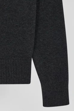 Pull col roulé en laine et coton gris anthracite coupe Relaxed