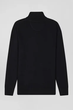 Pull col roulé en laine et coton noir coupe Regular
