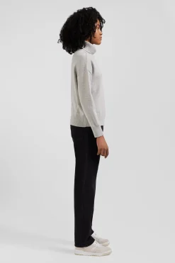 Pull col roulé en laine et coton gris clair coupe Relaxed