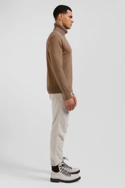 Pull col roulé en laine et coton camel coupe Regular