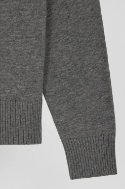 Pull col roulé en laine et coton gris foncé chiné coupe Relaxed