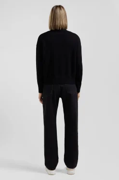 Pull col roulé en laine et coton noir coupe Relaxed