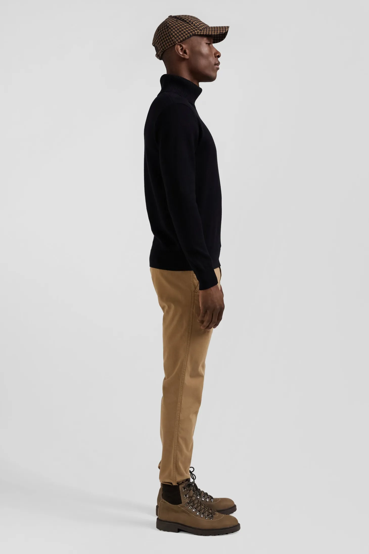 Pull col roulé en laine et coton noir coupe Regular