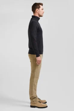 Pull col roulé en laine et coton gris anthracite coupe Regular