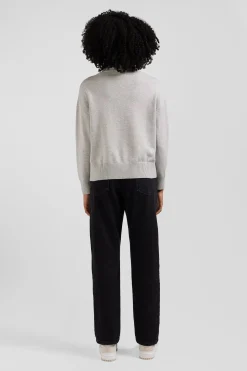 Pull col roulé en laine et coton gris clair coupe Relaxed