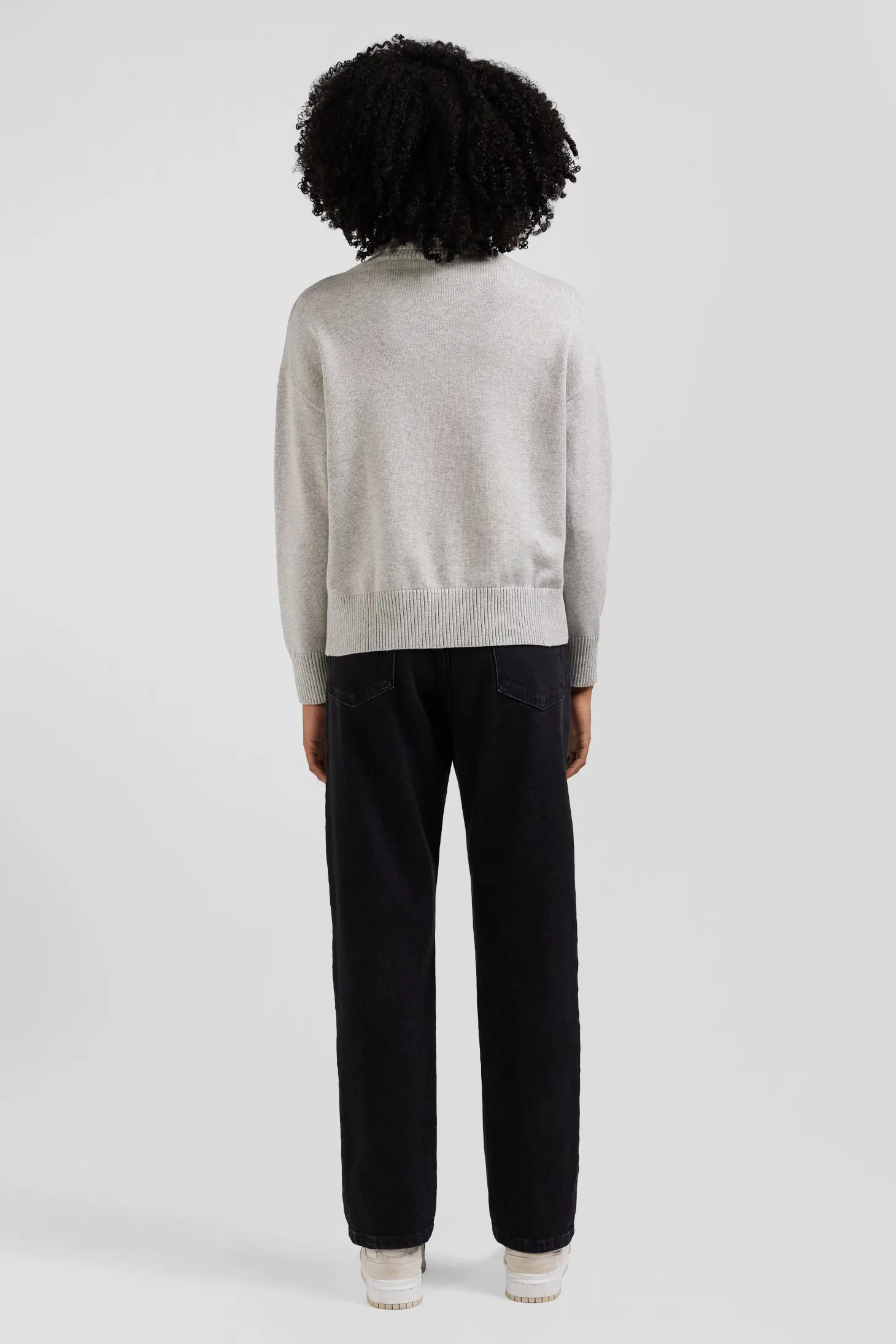 Pull col roulé en laine et coton gris clair coupe Relaxed