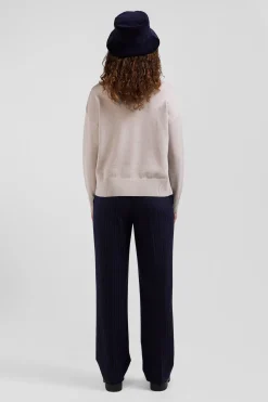 Pull col roulé en laine et coton beige coupe Relaxed
