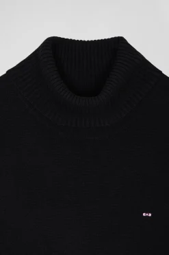 Pull col roulé en laine et coton noir coupe Relaxed
