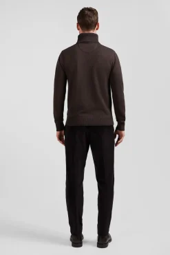 Pull col roulé en laine et coton marron coupe Regular