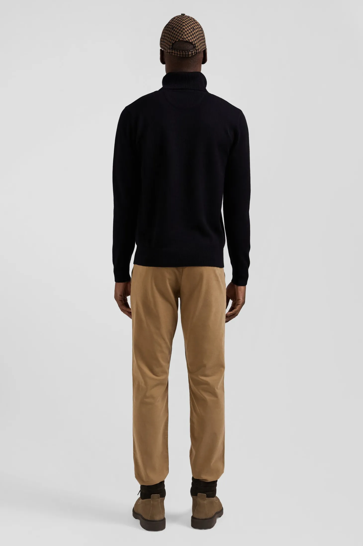Pull col roulé en laine et coton noir coupe Regular