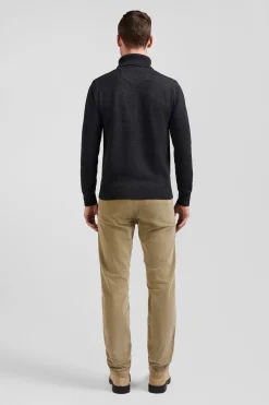 Pull col roulé en laine et coton gris anthracite coupe Regular