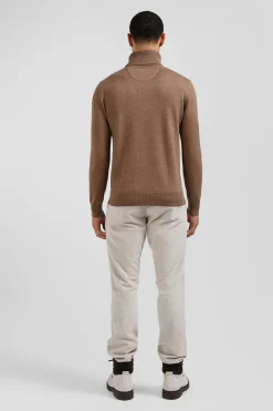 Pull col roulé en laine et coton camel coupe Regular