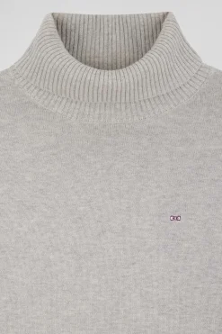 Pull col roulé en laine et coton gris clair coupe Relaxed