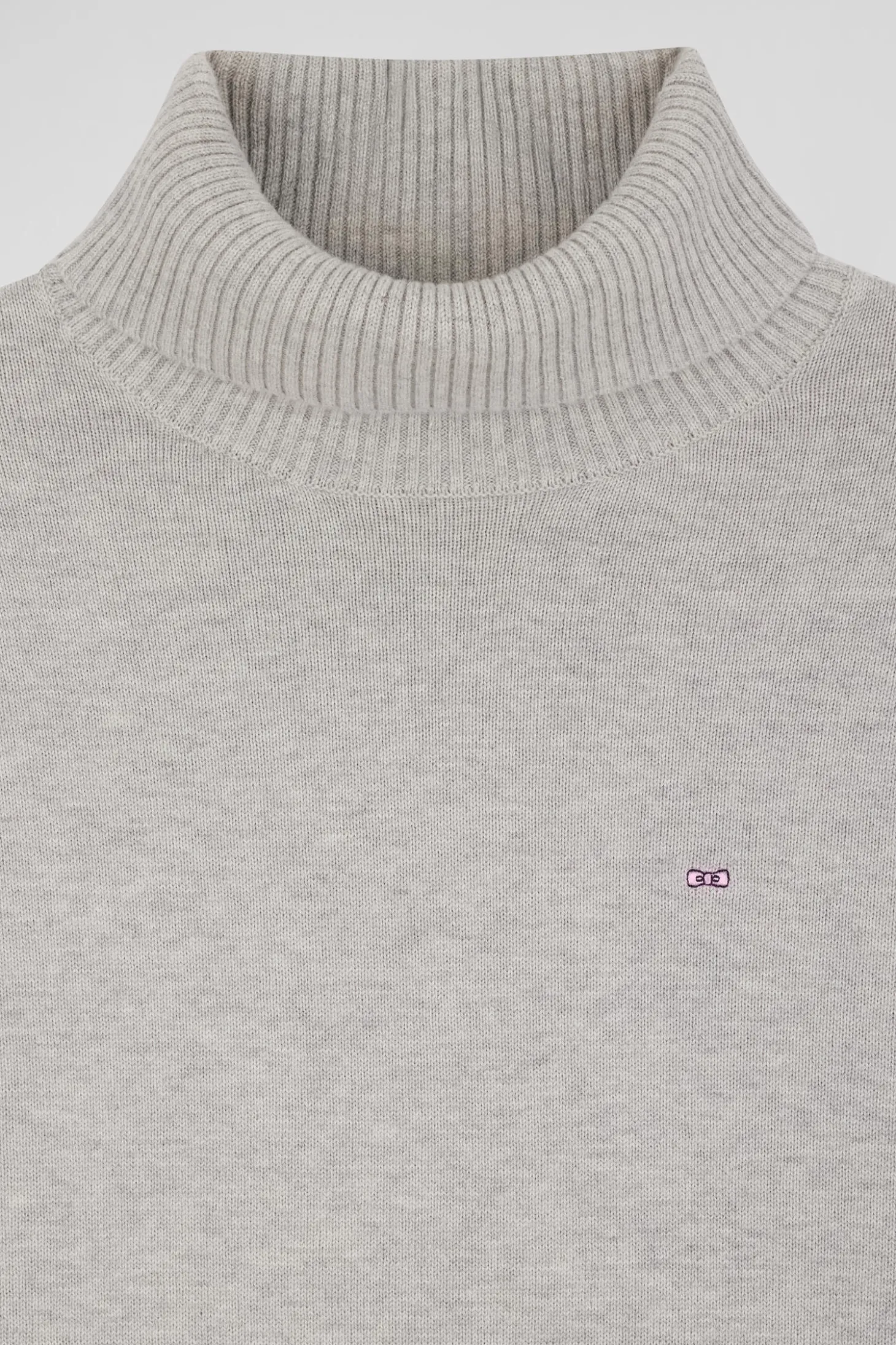 Pull col roulé en laine et coton gris clair coupe Relaxed