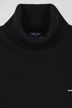 Pull col roulé en laine et coton noir coupe Regular
