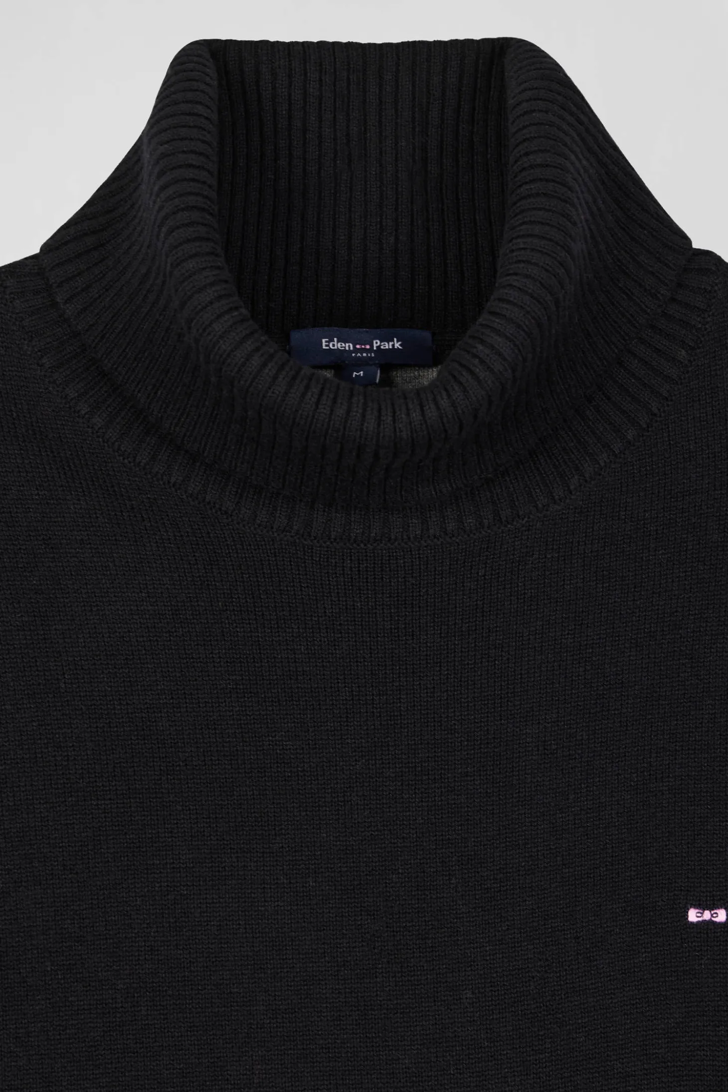 Pull col roulé en laine et coton noir coupe Regular