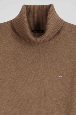 Pull col roulé en laine et coton camel coupe Regular