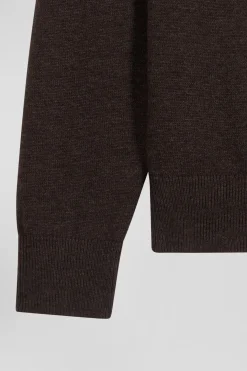 Pull col roulé en laine et coton marron coupe Regular