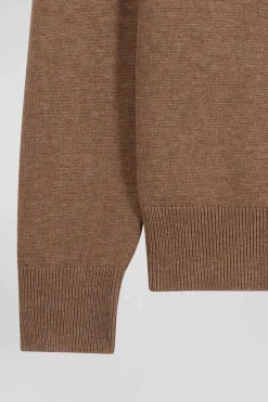 Pull col roulé en laine et coton camel coupe Regular