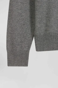 Pull col roulé en laine et coton gris coupe Regular