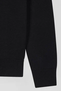 Pull col roulé en laine et coton noir coupe Regular