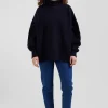 Pull col roulé en laine mélangée bleu marine coupe Oversized