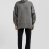 Pull col roulé en laine mélangée gris coupe Oversized