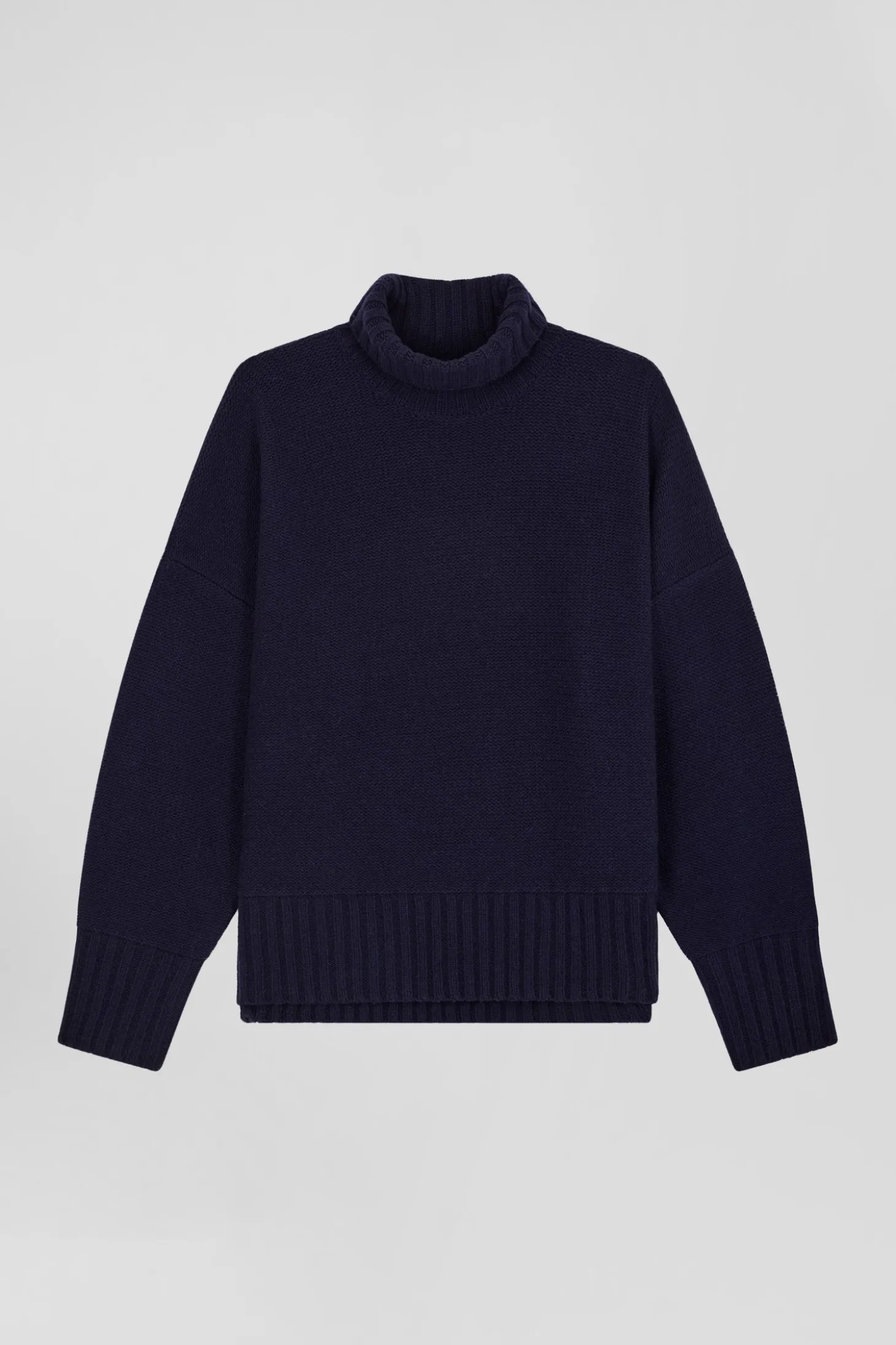 Pull col roulé en laine mélangée bleu marine coupe Oversized