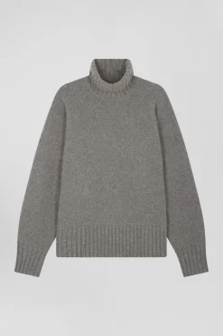 Pull col roulé en laine mélangée gris coupe Oversized