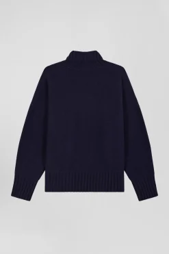 Pull col roulé en laine mélangée bleu marine coupe Oversized