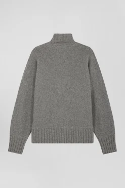 Pull col roulé en laine mélangée gris coupe Oversized