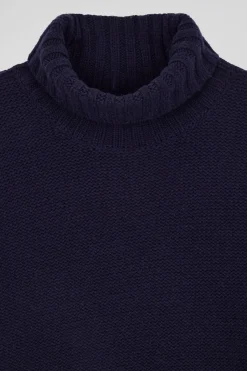 Pull col roulé en laine mélangée bleu marine coupe Oversized