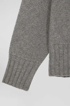 Pull col roulé en laine mélangée gris coupe Oversized