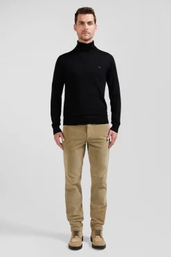 Pull col roulé en laine mérinos noir coupe Regular