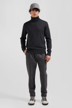 Pull col roulé en laine mérinos gris anthracite coupe Regular