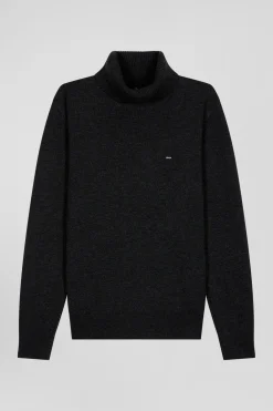 Pull col roulé en laine mérinos noir coupe Regular