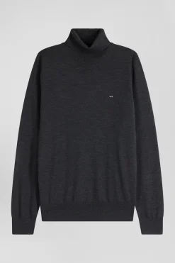Pull col roulé en laine mérinos gris anthracite coupe Regular