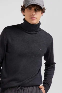 Pull col roulé en laine mérinos gris anthracite coupe Regular