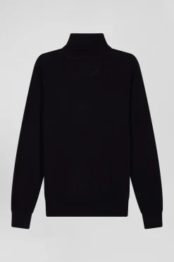 Pull col roulé en laine mérinos bleu marine coupe Regular