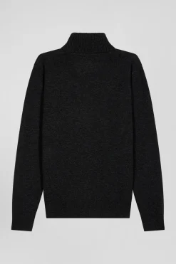 Pull col roulé en laine mérinos noir coupe Regular