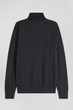 Pull col roulé en laine mérinos gris anthracite coupe Regular