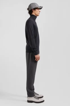 Pull col roulé en laine mérinos gris anthracite coupe Regular